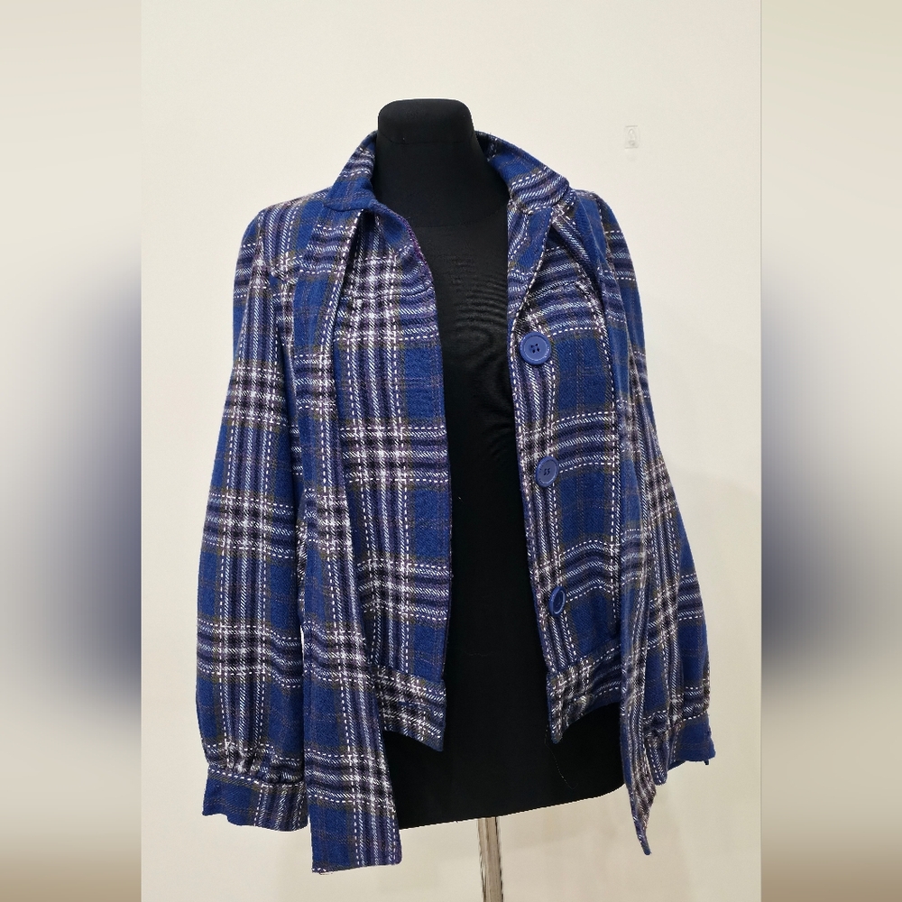 Atmosphere Fall Plaid Tweed Wool Cropped Bomber  US 4